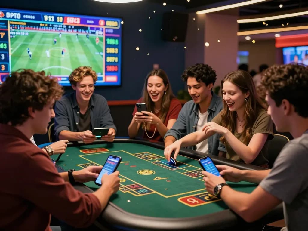 Group enjoying Fabet online sports betting with excitement and technology