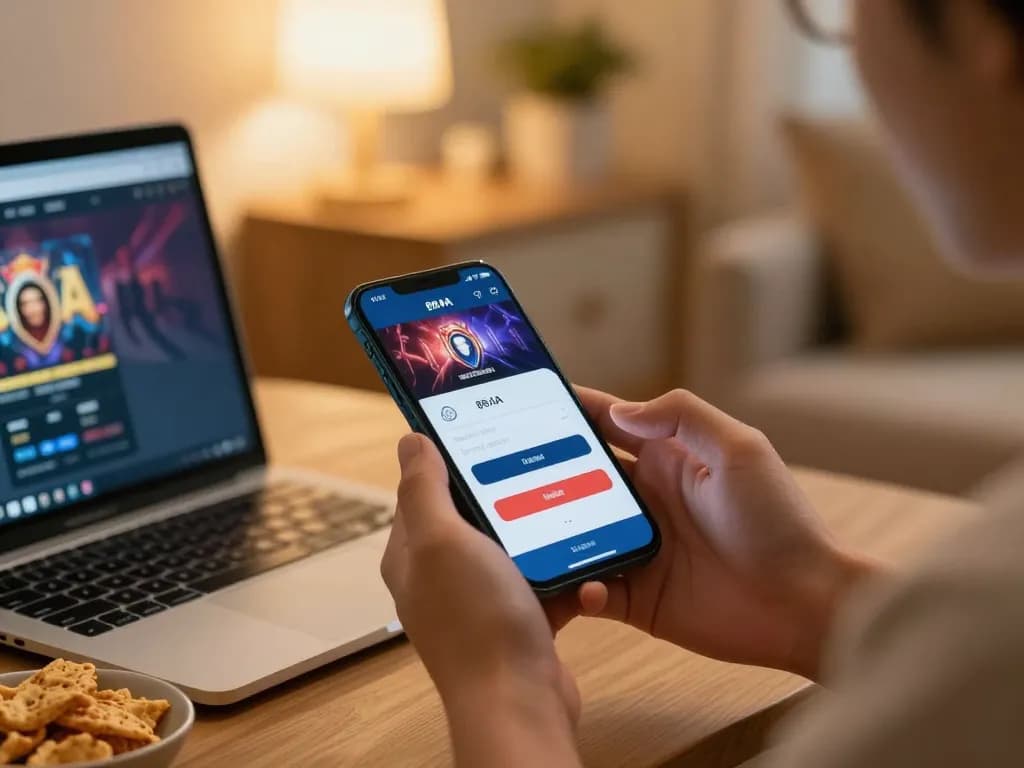 Secure 88aa đăng nhập on smartphone in cozy home environment enhancing online gaming experience.