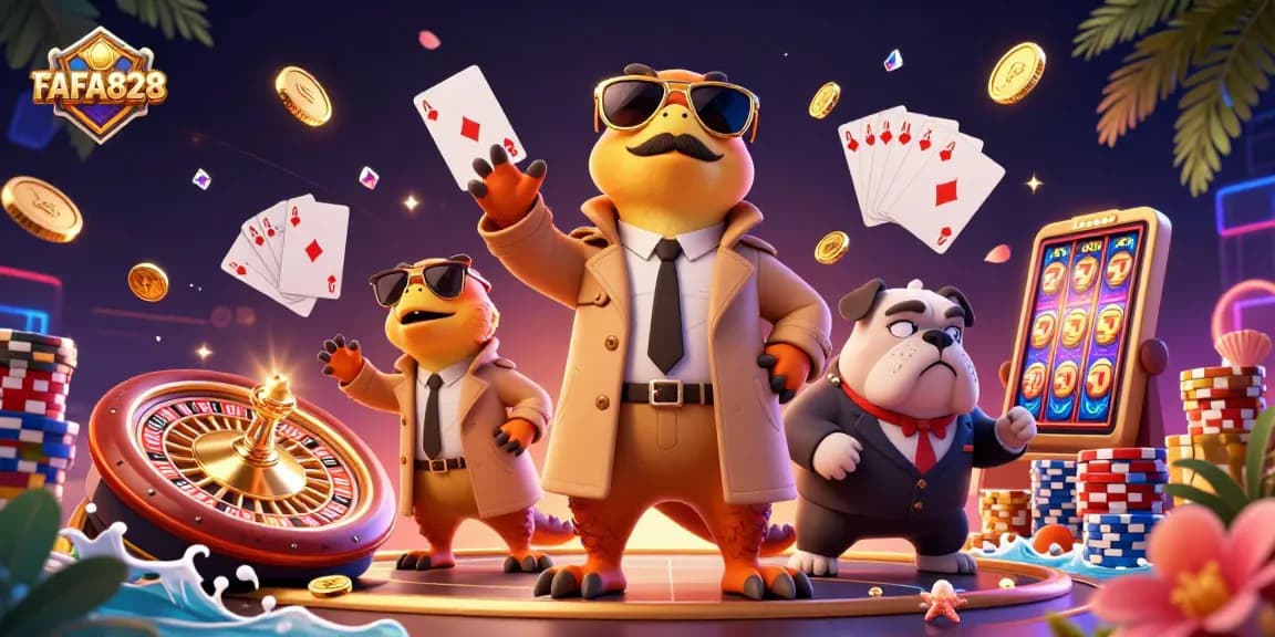FAFA828 offers thrilling VIP casino experiences with cartoon raptors sneaking in style.