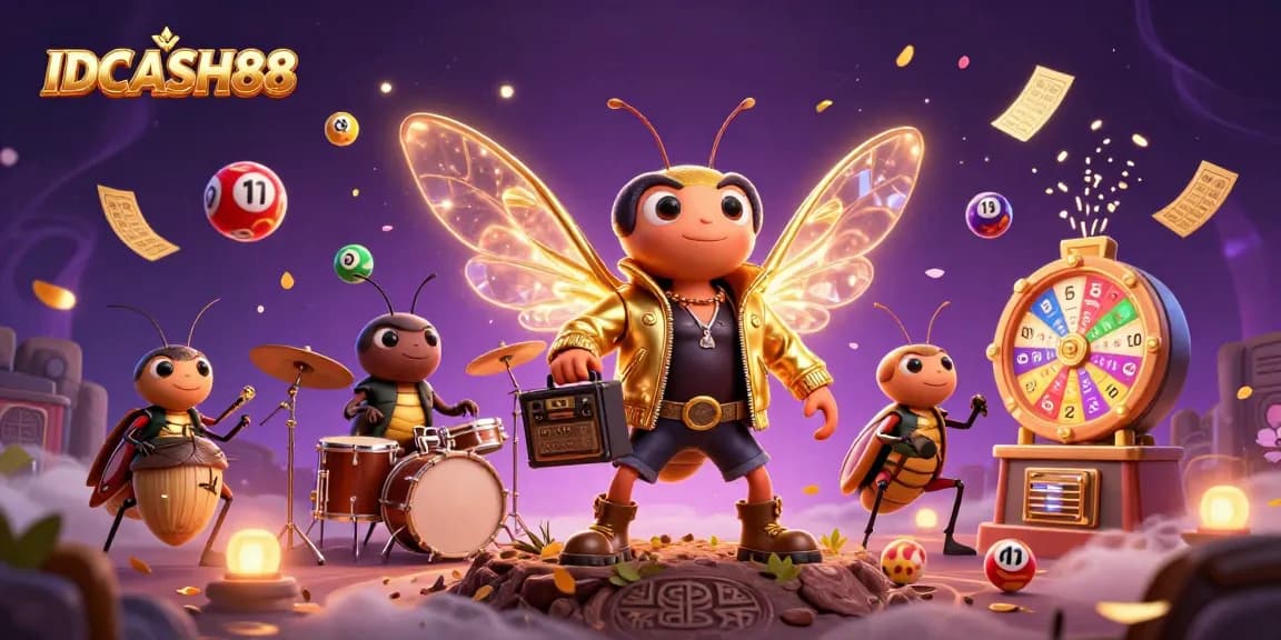 Experience excitement at IDCASH88 with a vibrant 3D scene of lively characters and dynamic gaming elements.