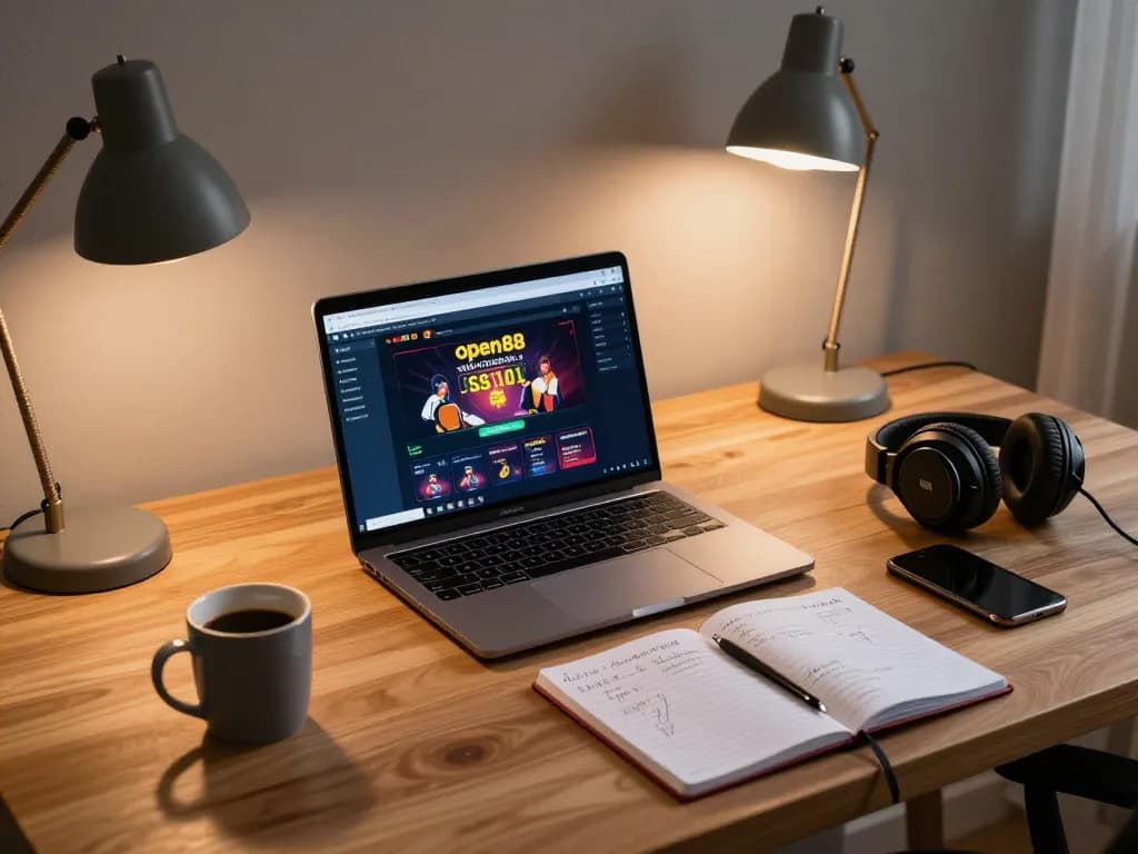 Engage with open88 online casino gaming from a cozy home office setup, showcasing strategic gameplay and comfort.