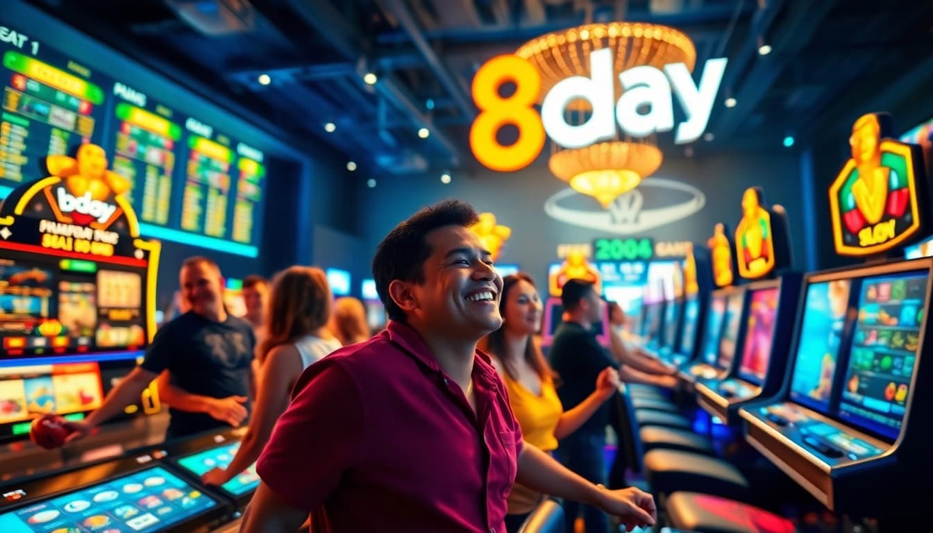 8day online gaming platform featuring diverse players in a modern gaming environment, showcasing excitement and luxury.