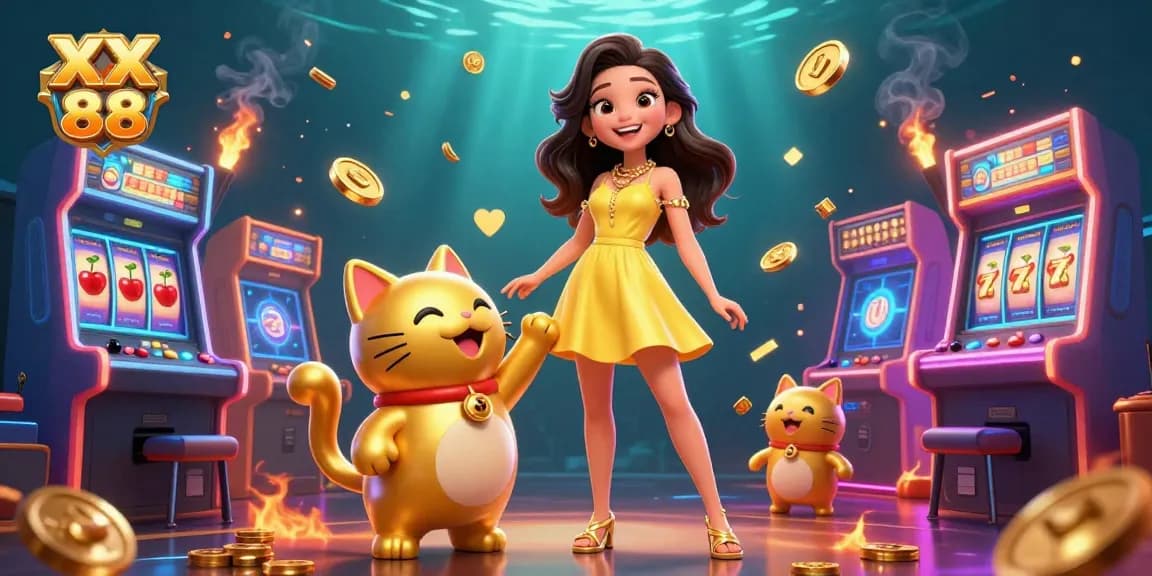 Spin slot reels and win with XX 88 in this vibrant online casino scene filled with lucky elements.