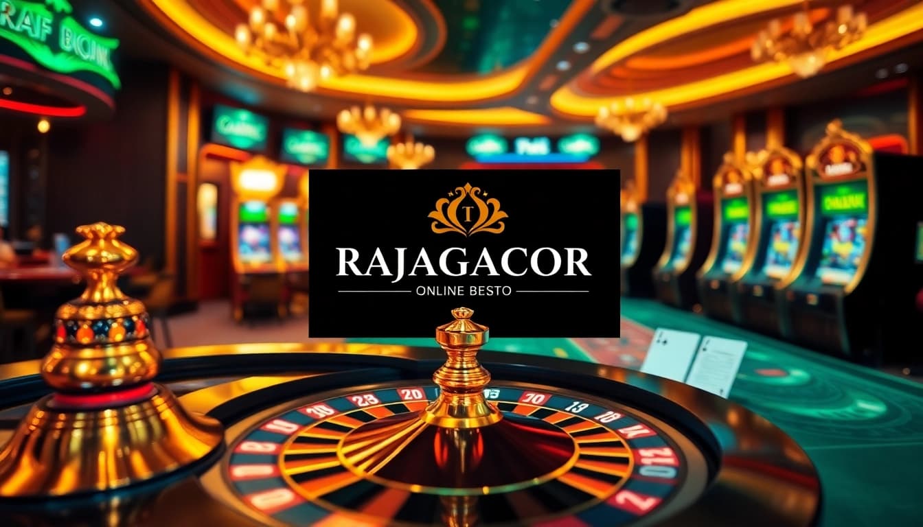 RAJAGACOR logo on an elegant online casino interface showcasing vibrant gaming elements.