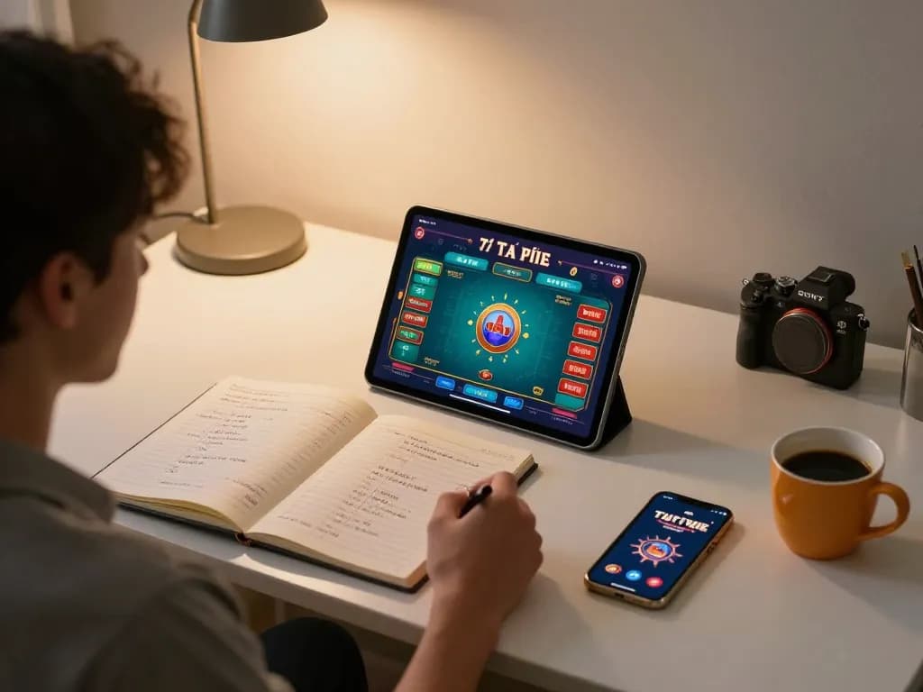 Tài xỉu online game being played on a tablet at home, showcasing strategic betting options and comfortable setting