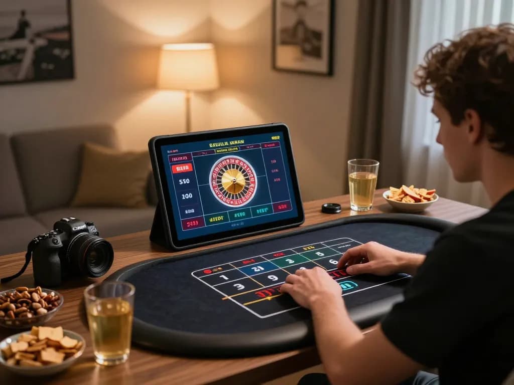 Player enjoying f168 online casino gaming on a tablet with live roulette display