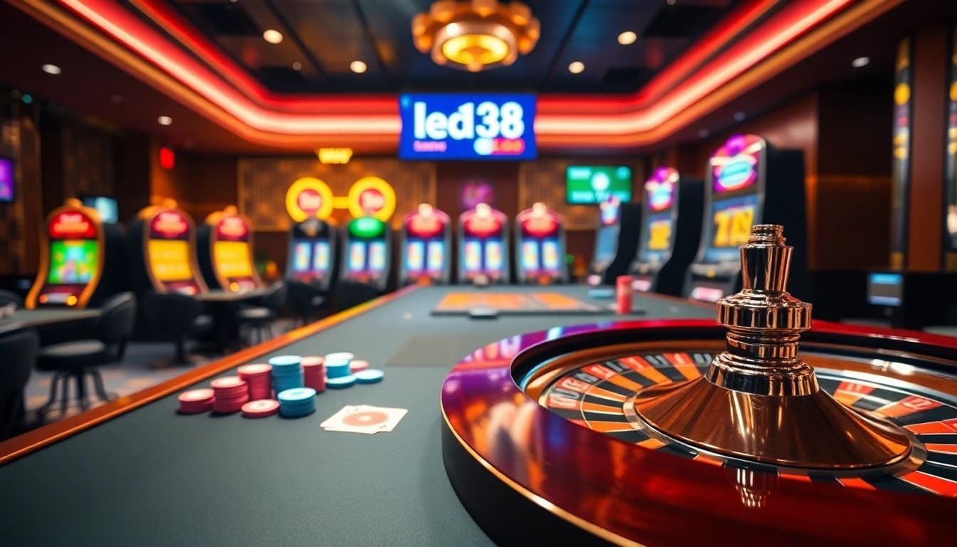 Experience the excitement of lego138 with vibrant casino tables, chips, and slot machines.