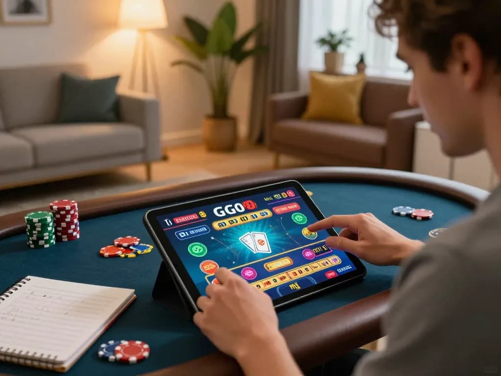 Engaging with the game go8 on a tablet in a cozy home gaming setup.