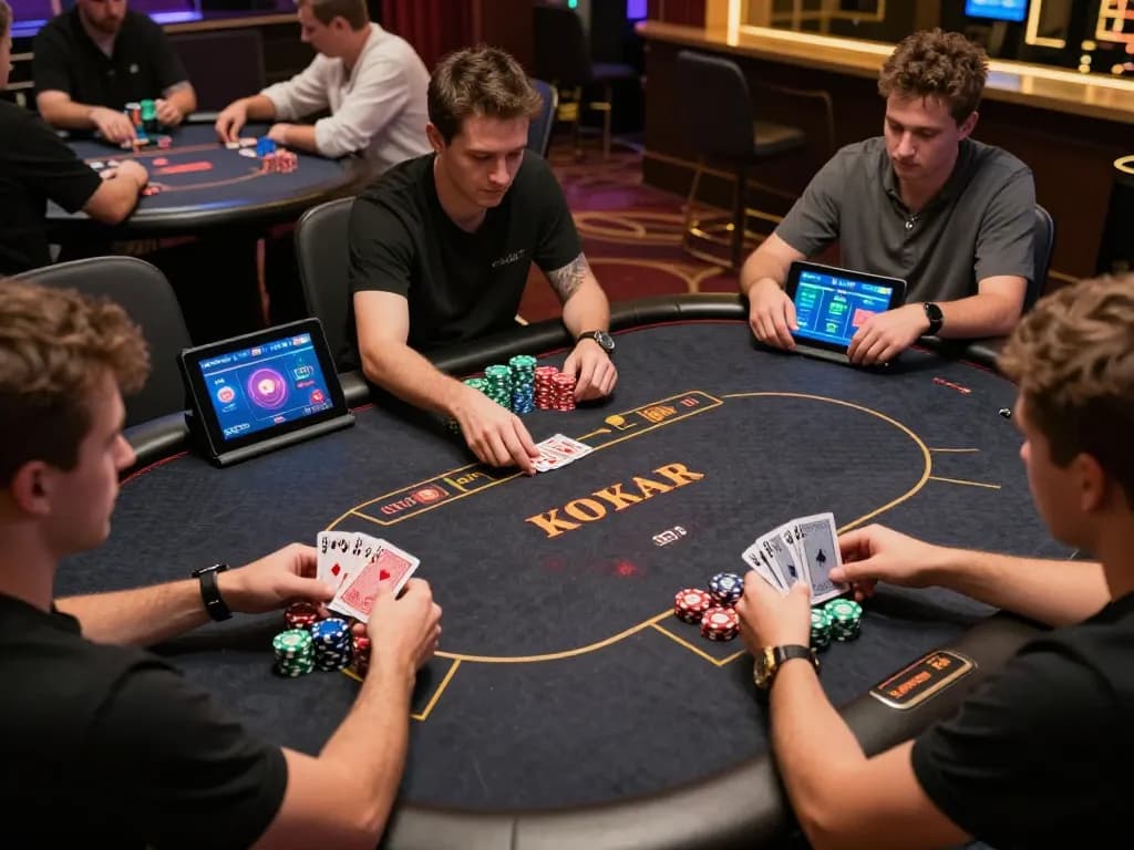 Engaged players strategizing their bets at nhà cái 8xbet's online poker tables, showcasing a dynamic gambling experience.
