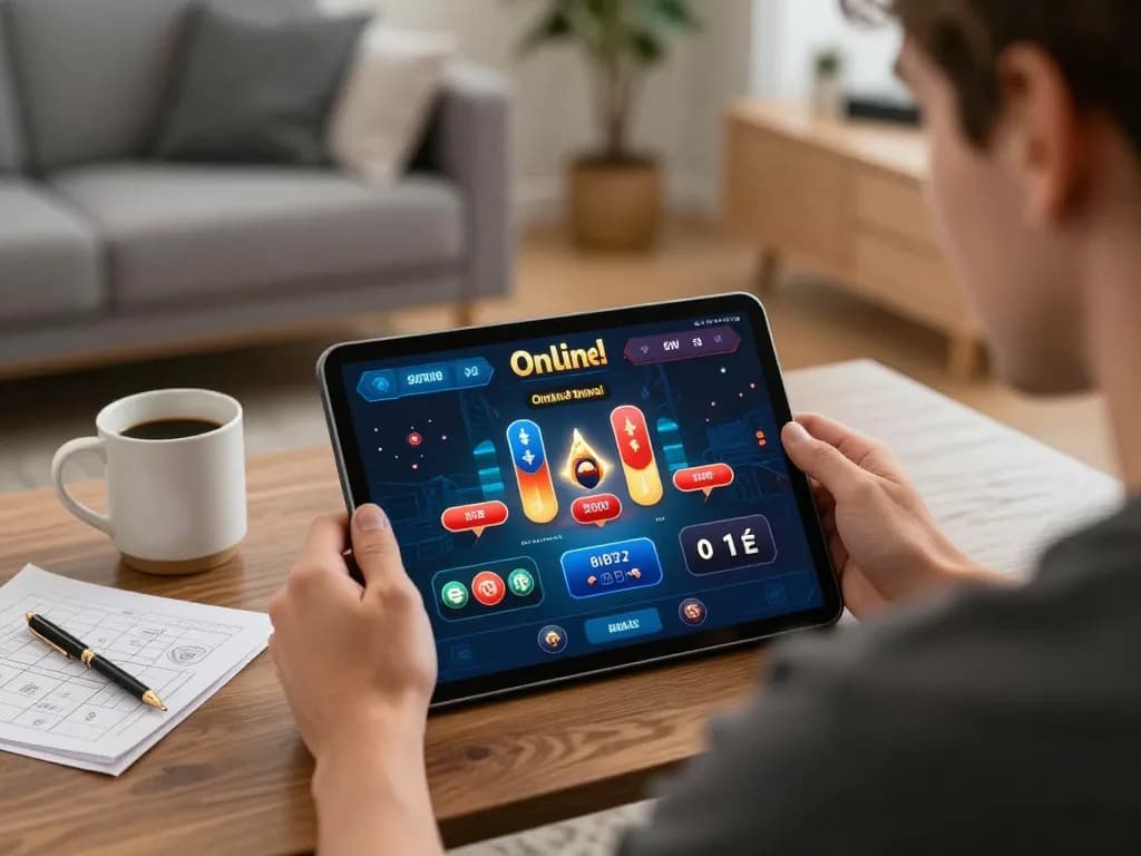 Player using tablet for login and registration at 918Kaya in a cozy home environment
