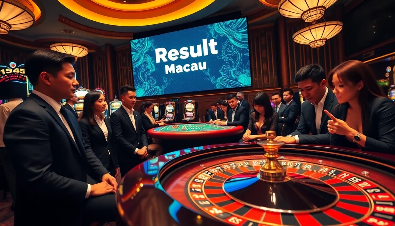Watch players engaged in the live draw of Result Macau at a vibrant casino.