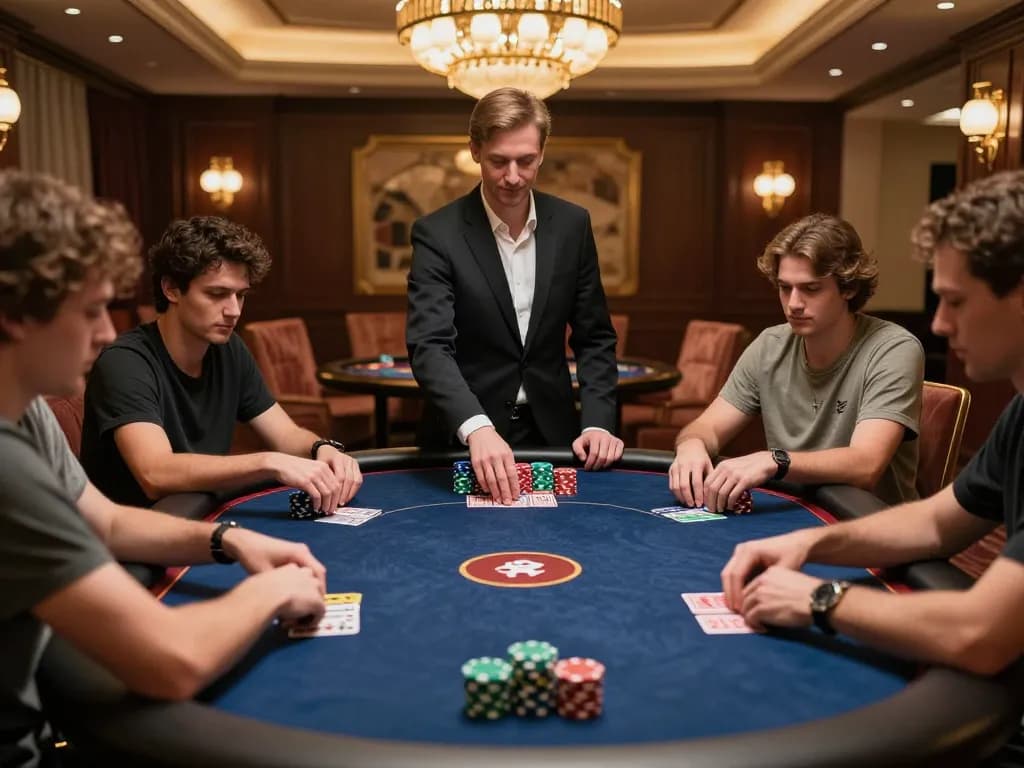 TOPBET players celebrating a win at a high-stakes poker game in a luxury casino setting.