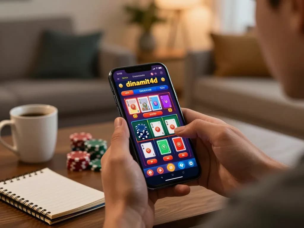 Engaging online gaming session on the dinamit4d app from a cozy living room, showcasing active bets.