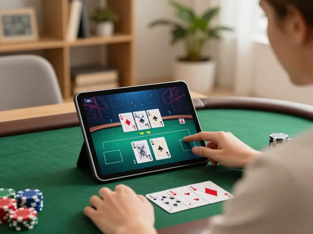 789P poker game in a relaxing home setting with warm lighting and strategic charm.