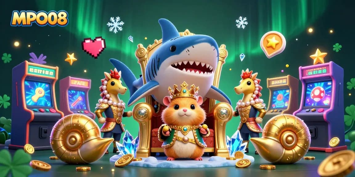 Experience thrilling wins at MPO08 with a festive gaming scene featuring the golden hamster king!