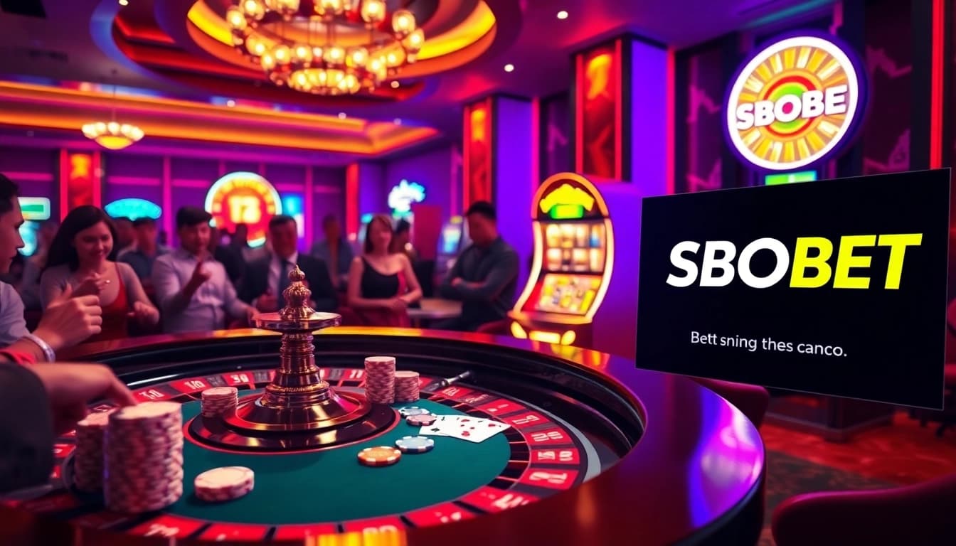SBOBET casino scene with engaging roulette, poker chips, and exciting betting interface