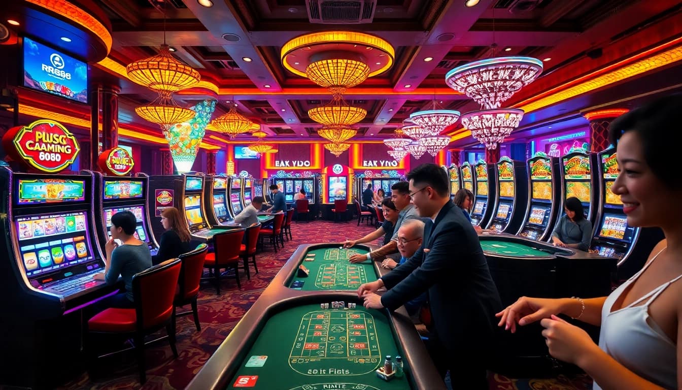 Players enjoying table games at RR88 casino, showcasing excitement and vibrant atmosphere.