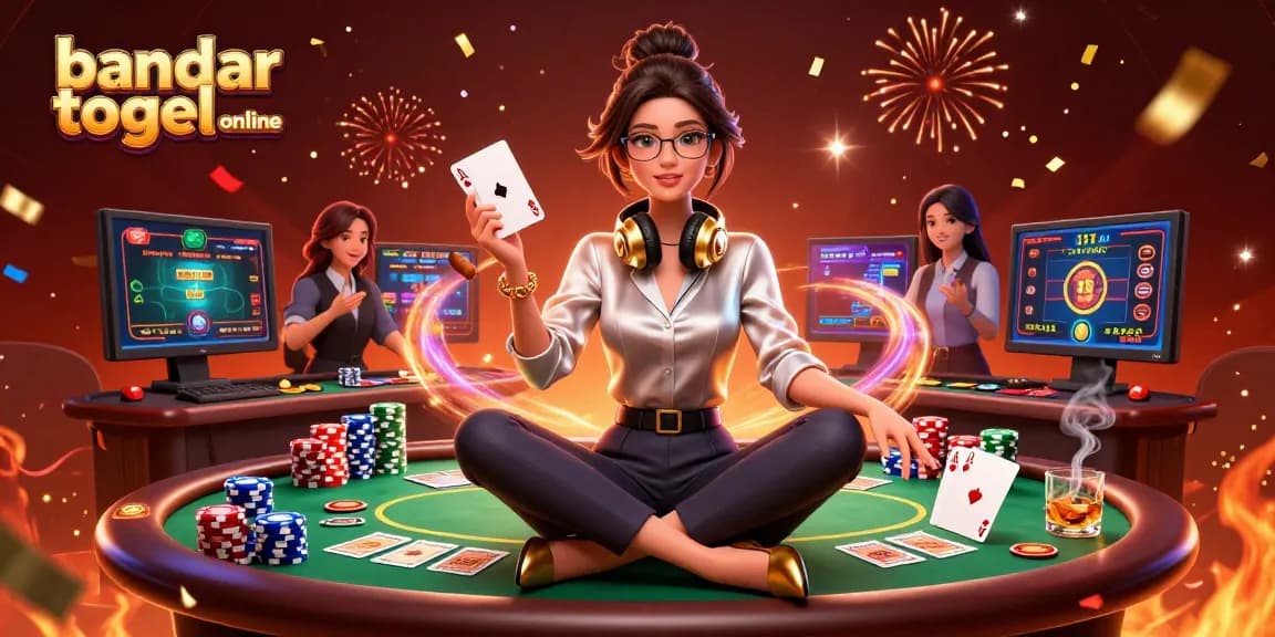 Experience excitement with bandar togel online in this vibrant casino scene featuring poker elements.