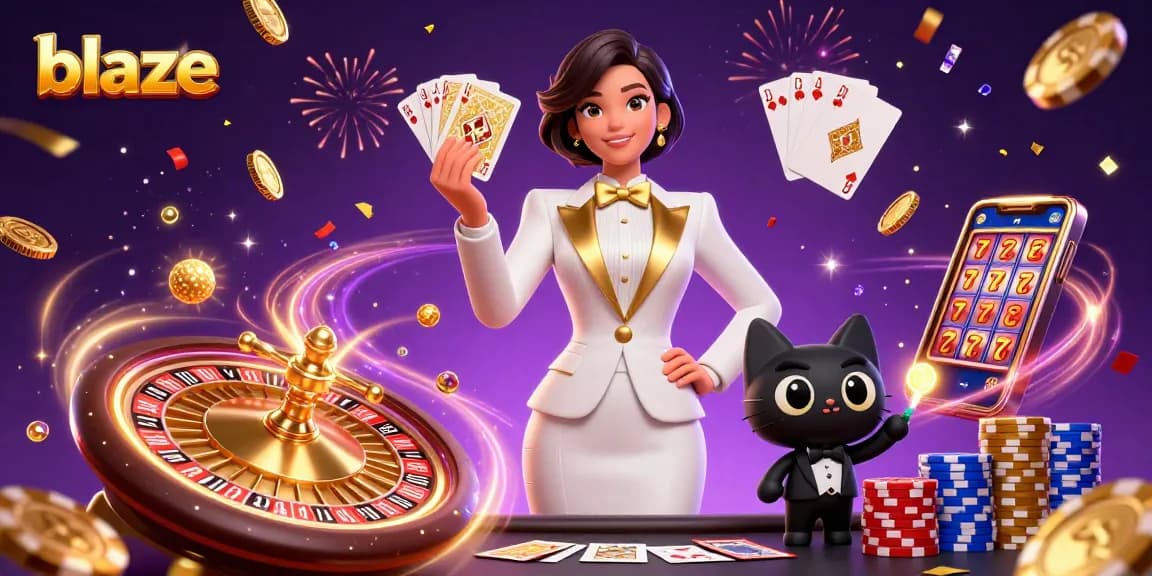 Blaze the excitement with a glamorous casino scene featuring a woman in a tuxedo and her playful cat.