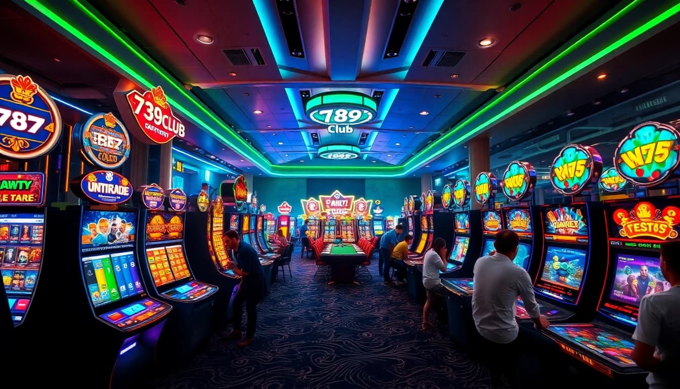 Engaging scene of 789club online gaming with colorful slots and friendly players.