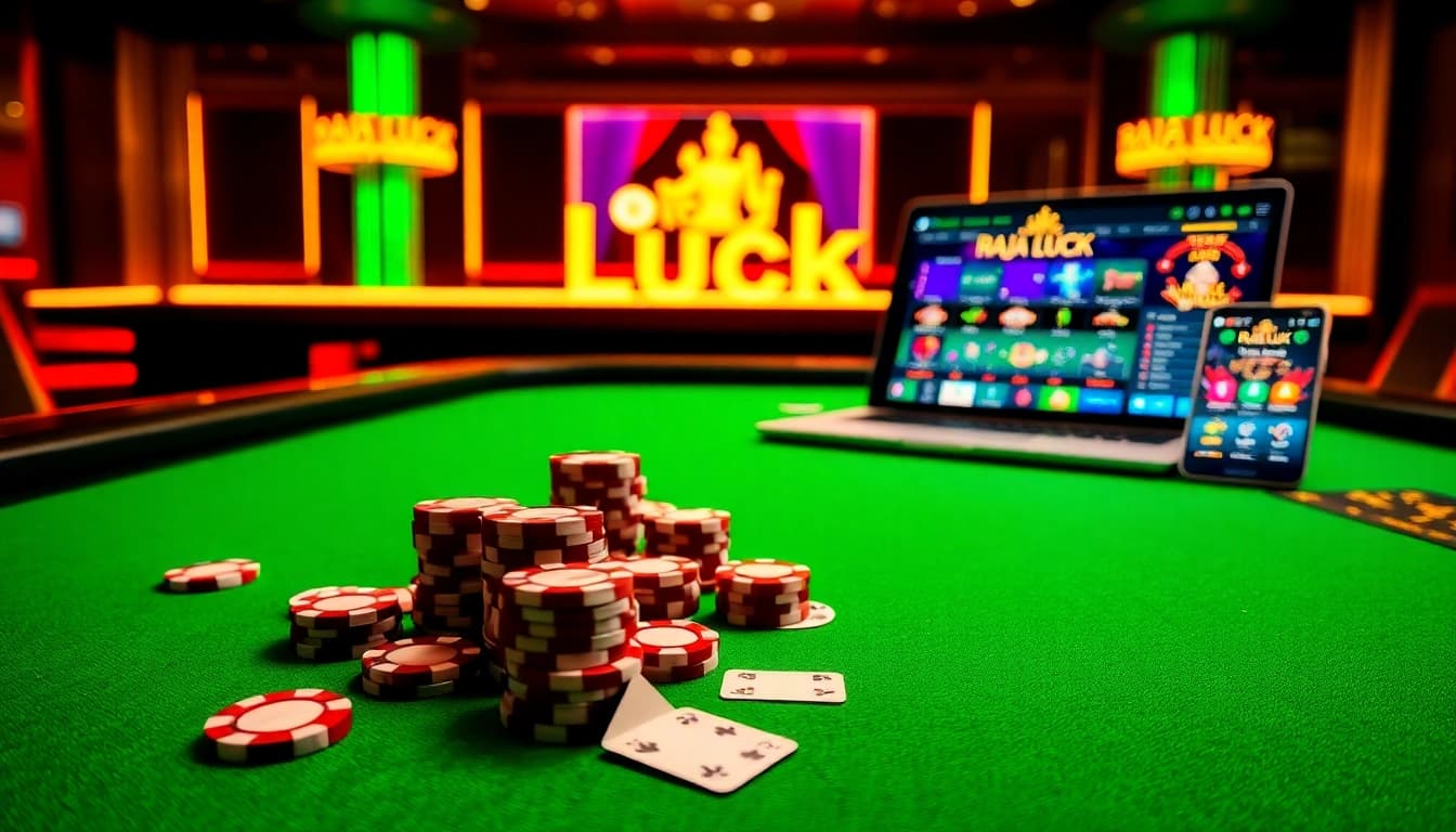 Experience thrilling gaming opportunities at Raja Luck with vibrant casino visuals and professional ambiance.