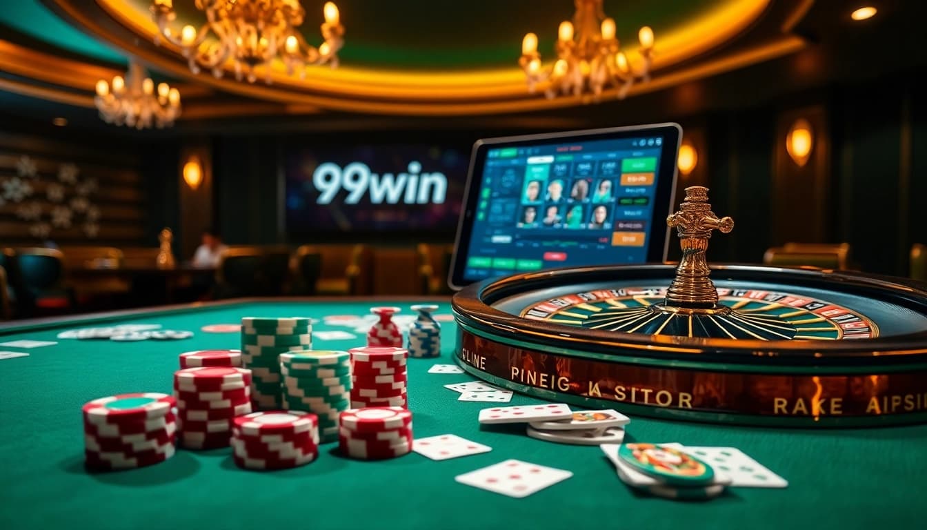 Experience the thrilling atmosphere of 99win while winning at an elegant casino table.