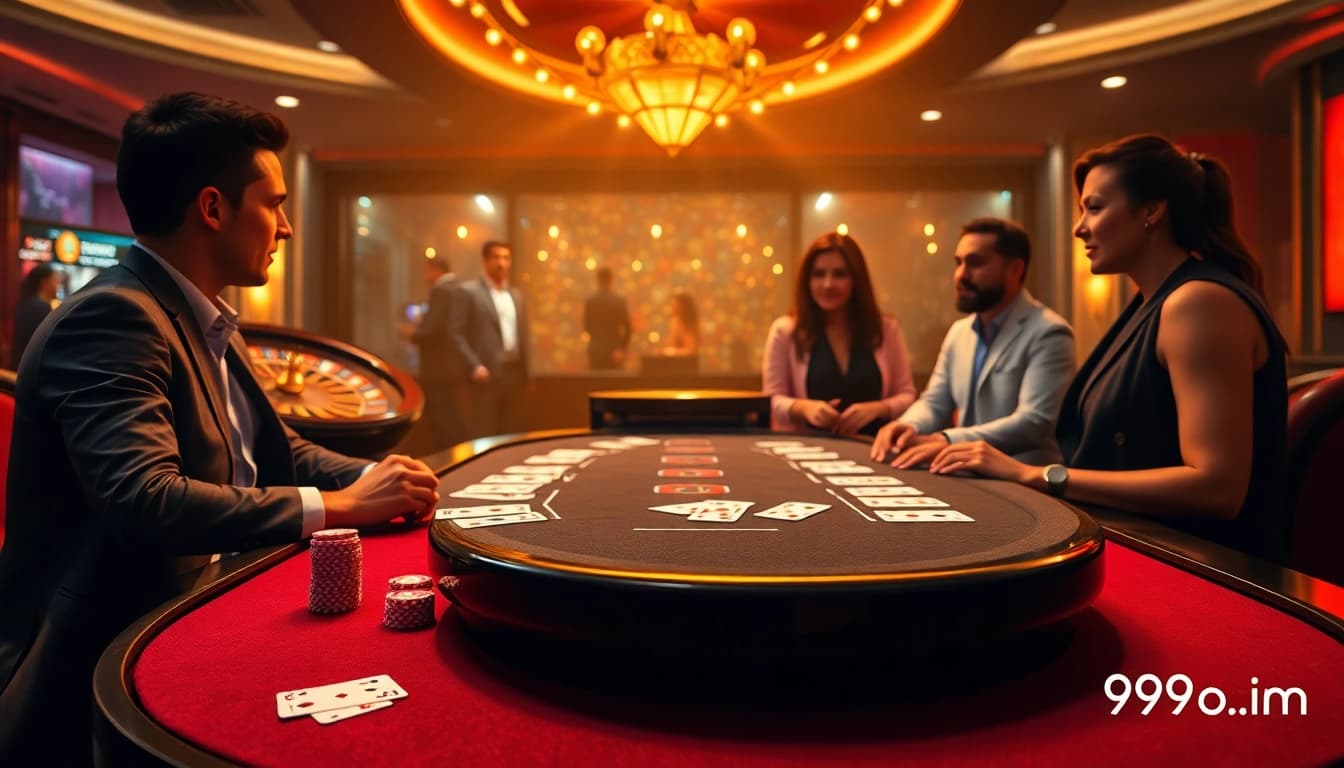 Exciting poker game at 99ok.co.im showcasing luxury chips and cards.
