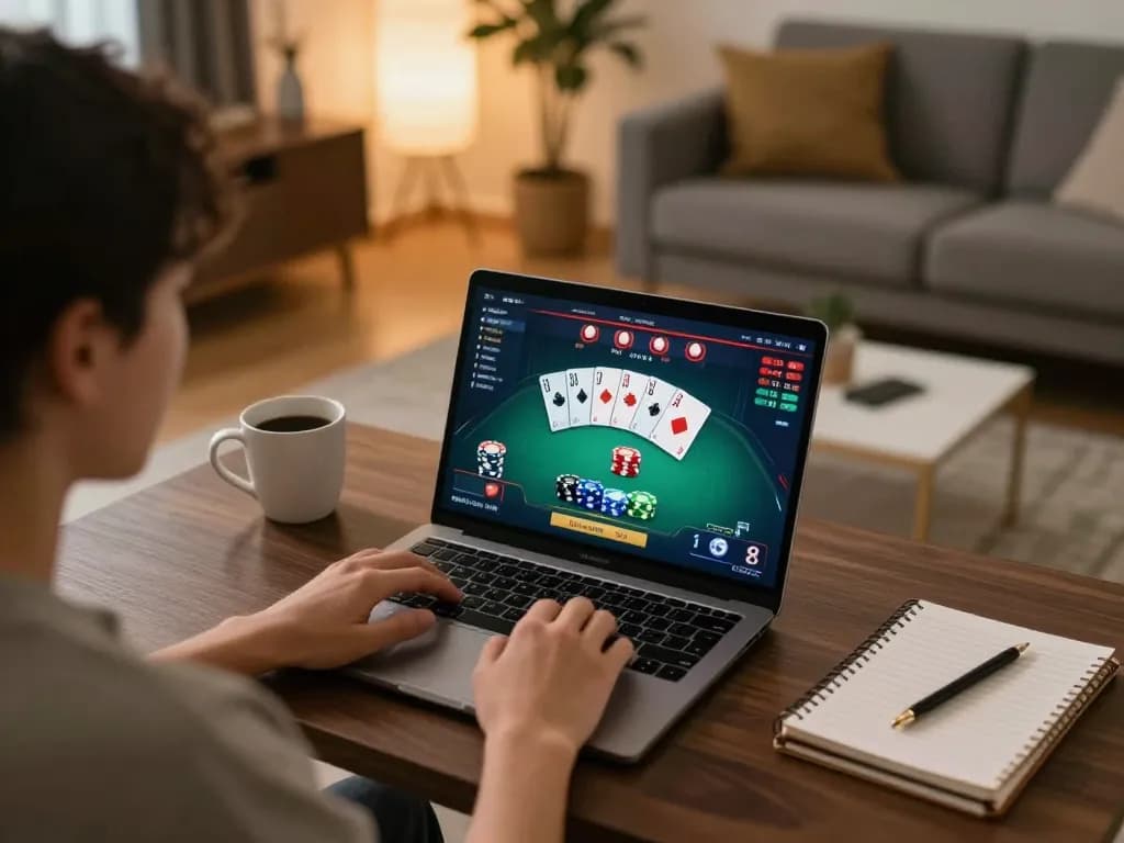 Betbdt player engaging in an online poker game with vibrant graphics and chips displayed.