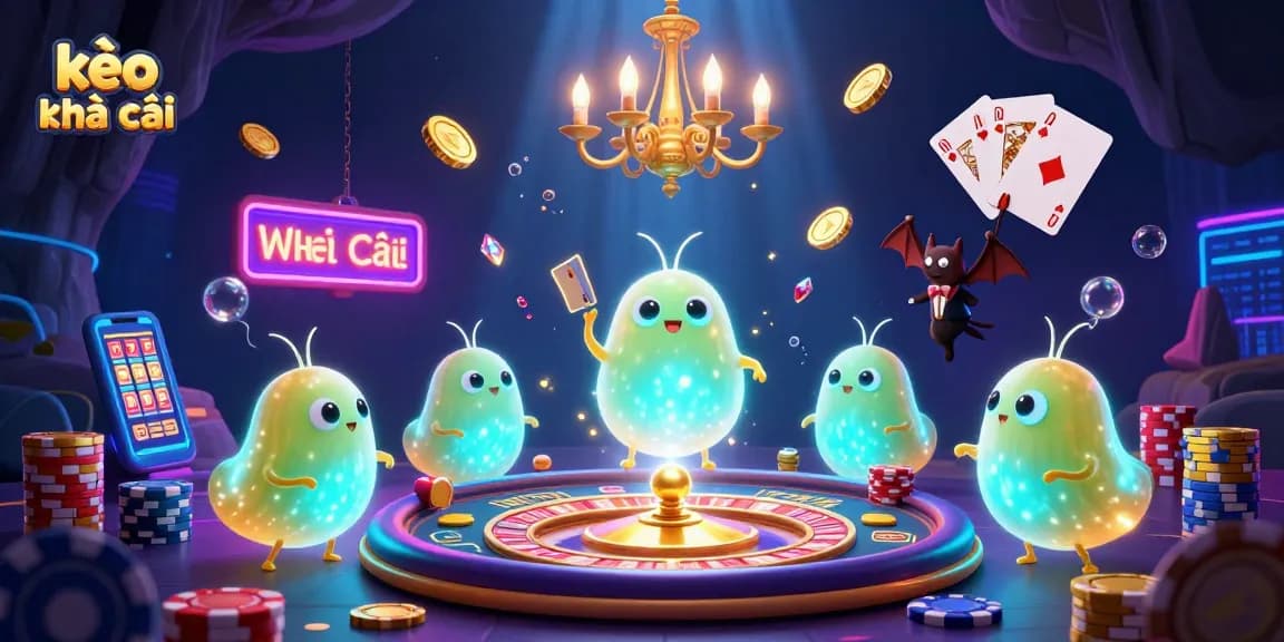 Experience the electrifying ambiance of kèo nhà cái with glowworms illuminating a casino scene as players engage in high-stakes gambling.