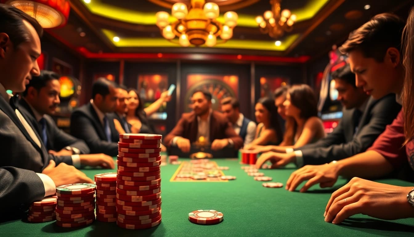 Experience thrilling gameplay as Truyện ma tales unfold around the poker table in a vibrant casino.