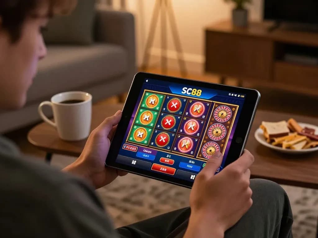 Engaging with SC88 app for online gaming in a cozy home setup