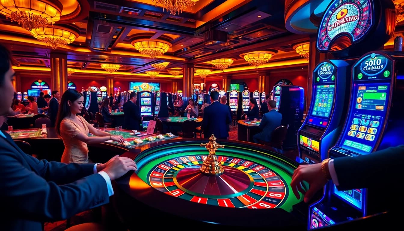 Capture the thrill of gambling at https://kong88.win with vibrant casino visuals, featuring roulette and lively players.