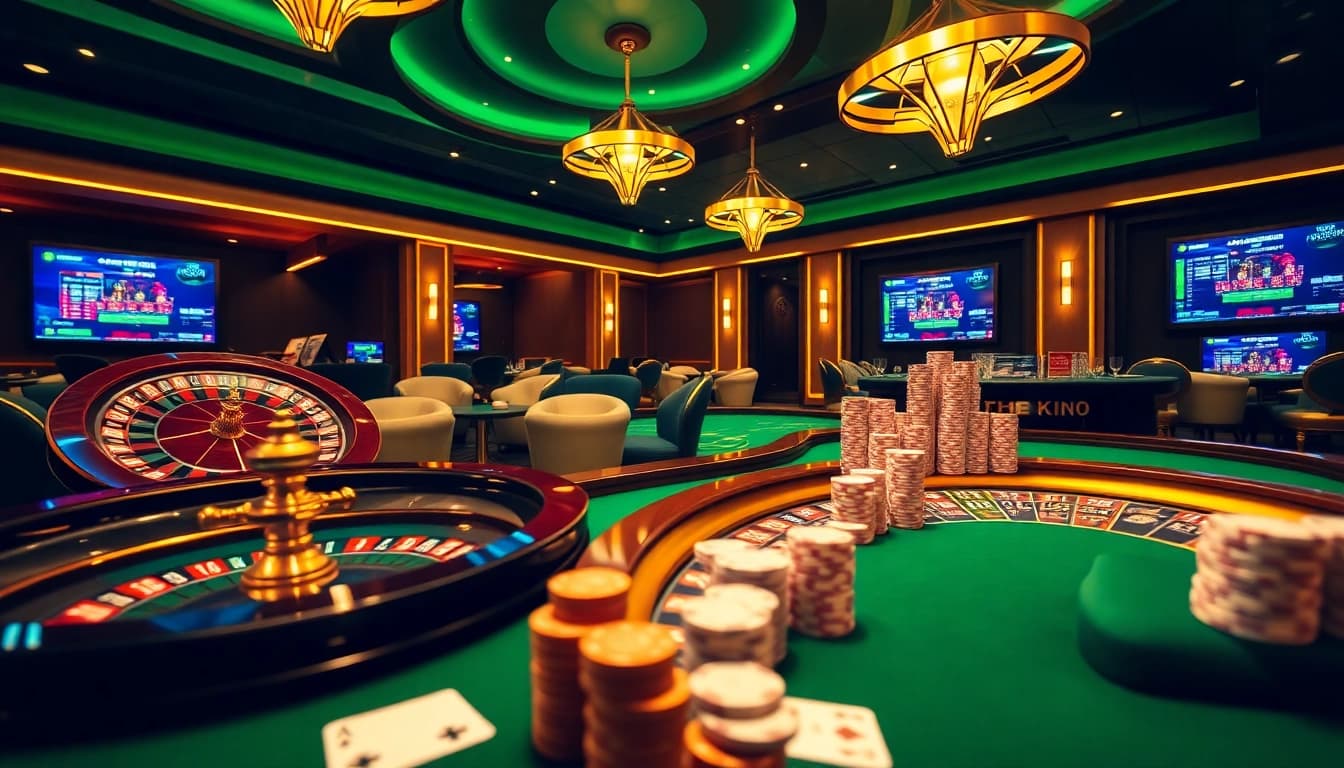 K9K9 online casino showcasing exciting betting action on a roulette wheel and poker layout.
