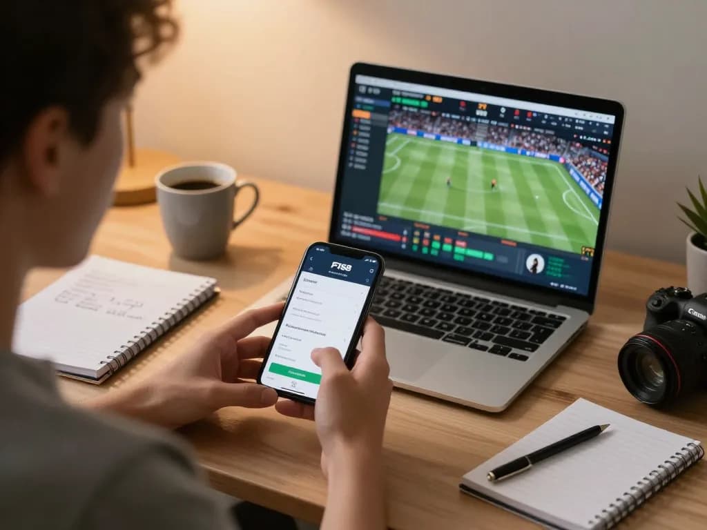 Experience F168 sports betting through a smartphone, showcasing strategic notes and cozy atmosphere.