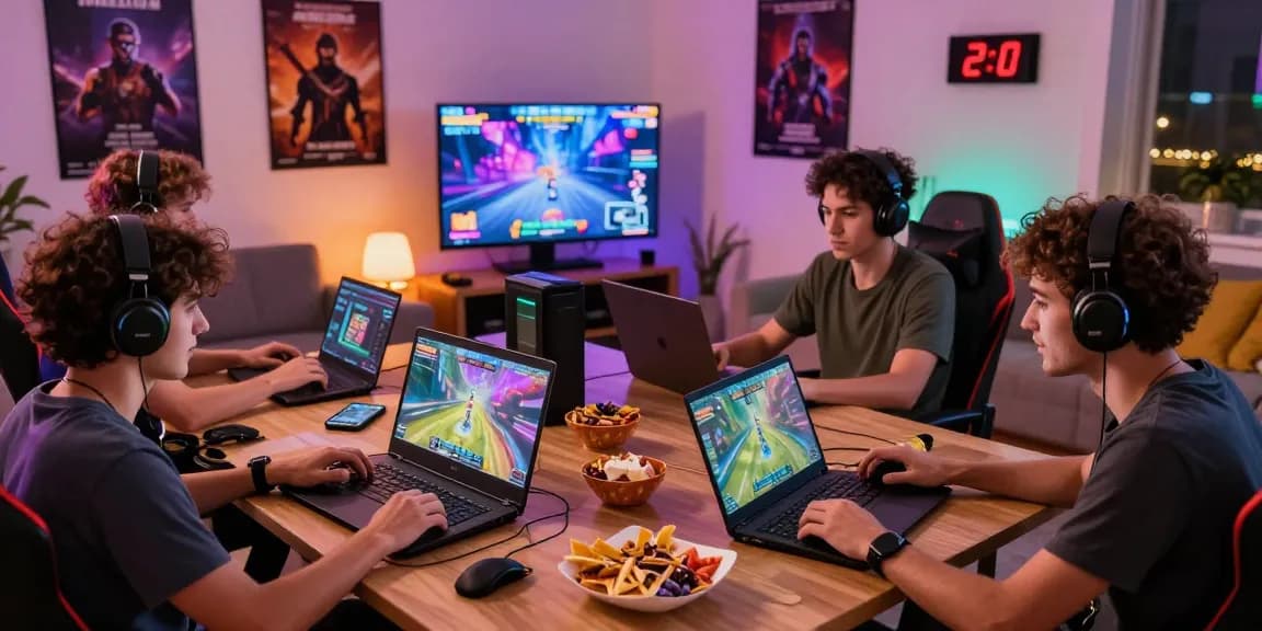 Exciting gaming night with players enjoying platform games on various devices, showcasing the cika4d link experience.