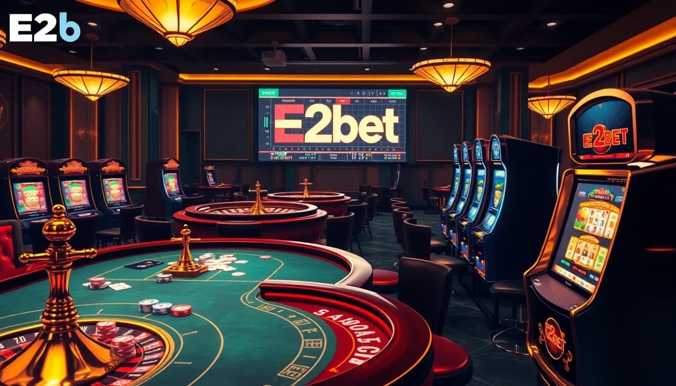 E2bet players engaging in high-stakes poker at a luxurious casino table, showcasing excitement.