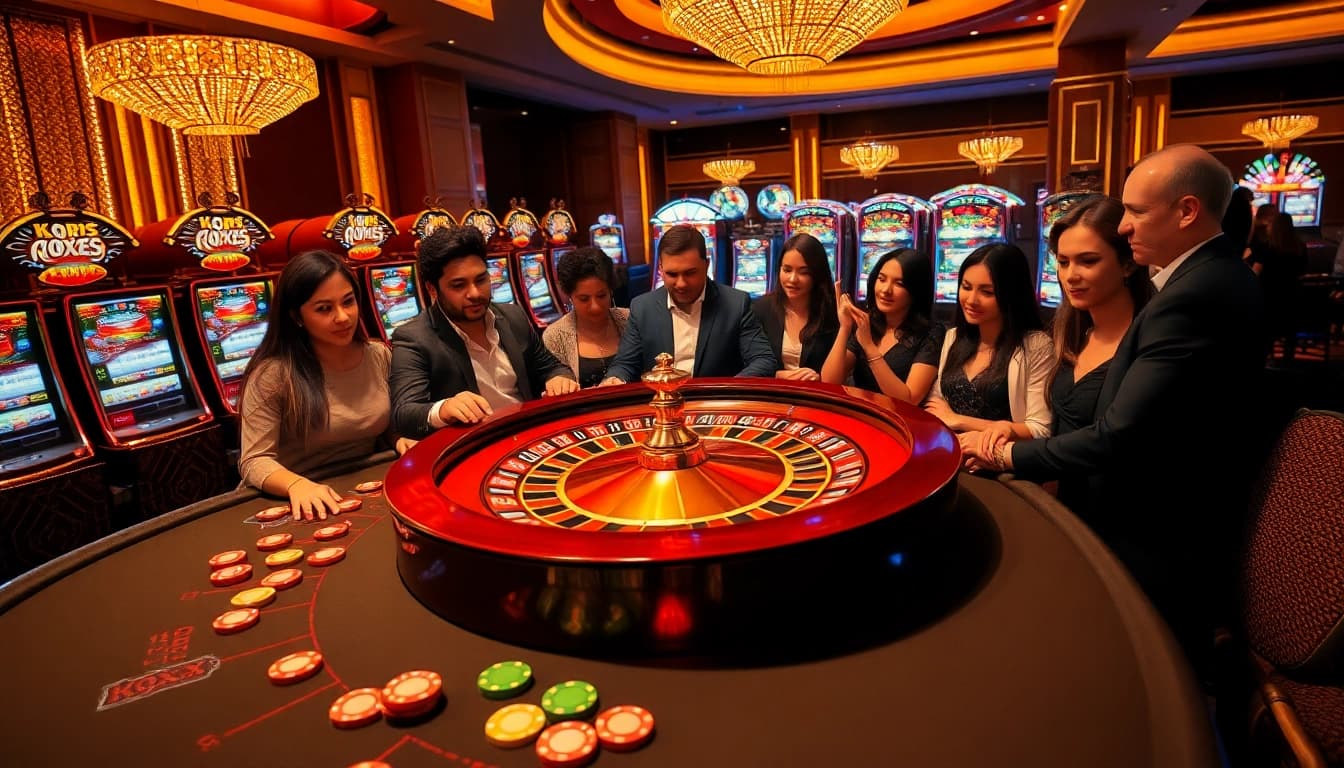 Kqxs-themed gambling scene with a roulette wheel and vibrant casino chips, showcasing excitement and luxury.