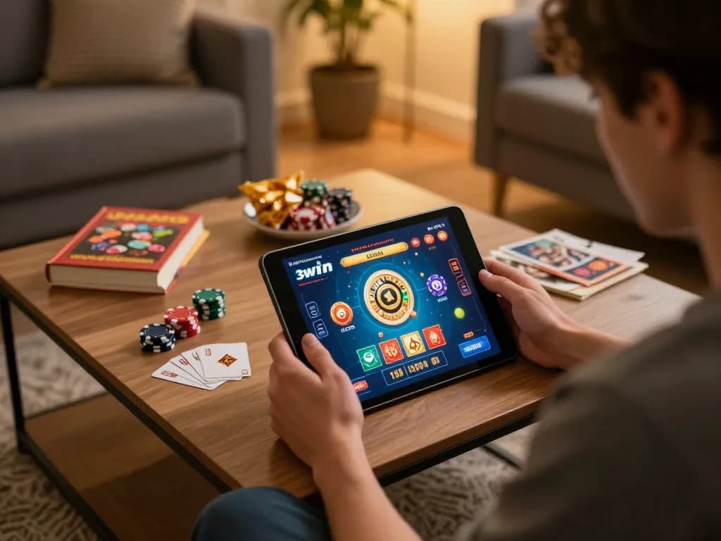 Engaging gameplay at 3win casino app showcasing online poker action on a cozy setup