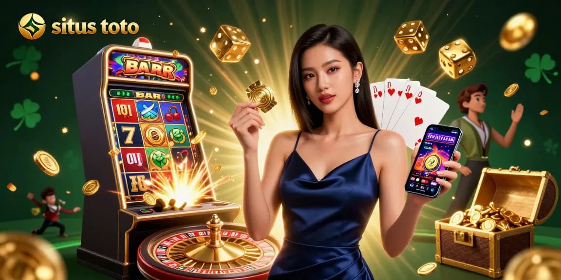 Rasakan kegembiraan situs toto dengan seorang wanita Asia bergaya yang terlibat dalam permainan kasino yang dinamis.