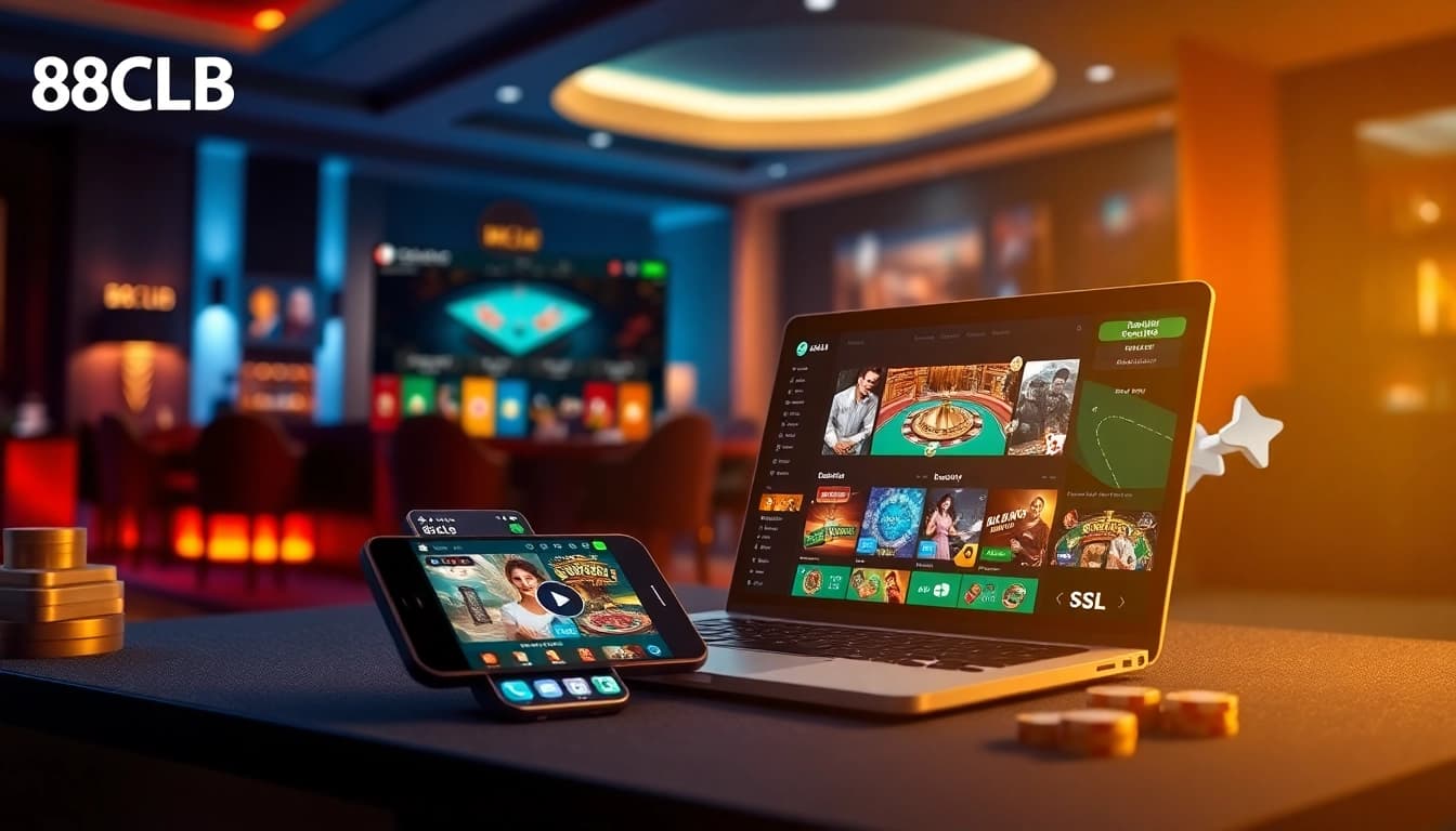 88clb online casino interface showcasing live games and mobile access.