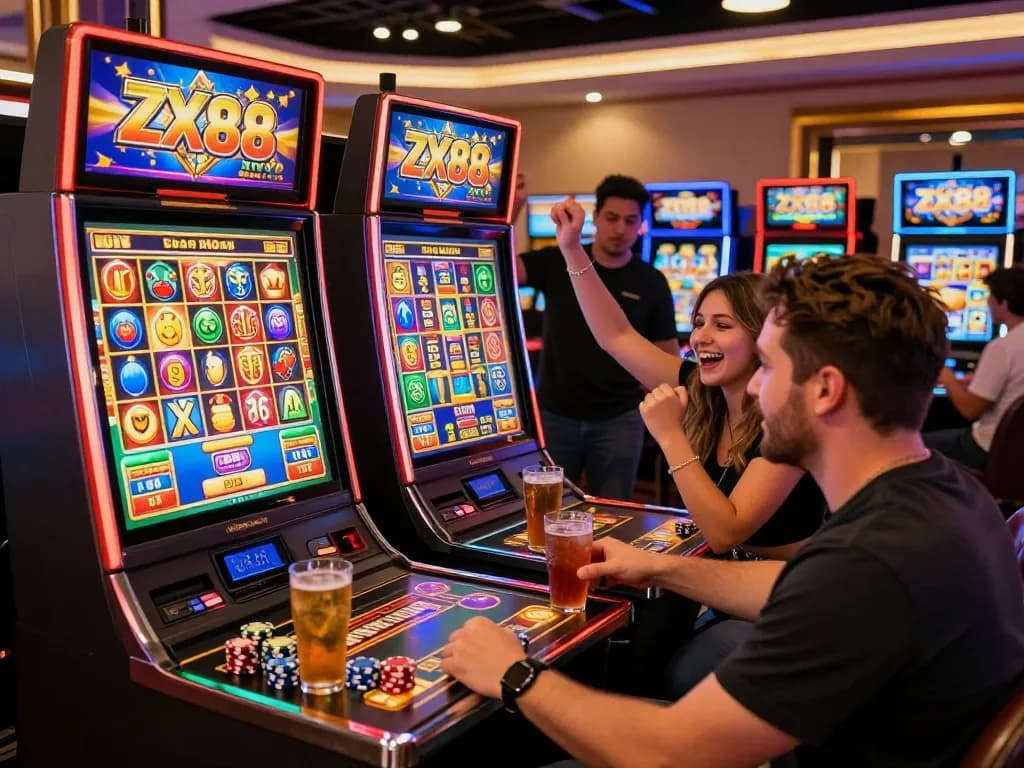 Experience the thrill of ZX88 nổ hũ as players celebrate jackpots in a vibrant online casino.