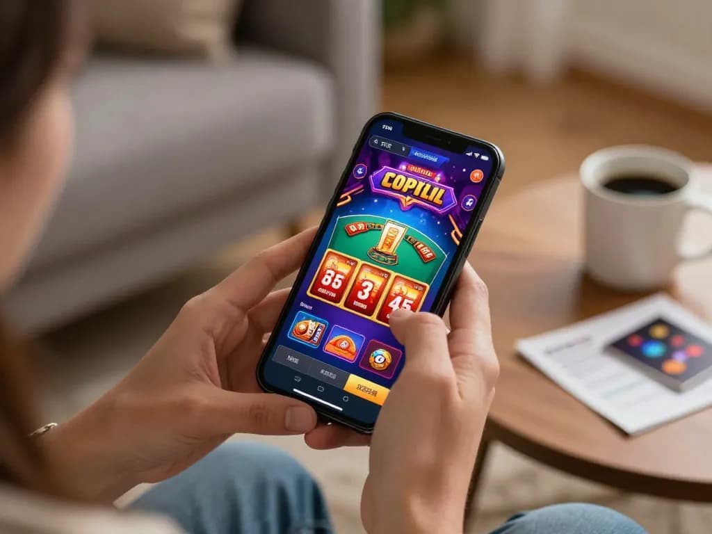 Engaging with the 11win mobile casino app, showcasing vibrant poker graphics on a smartphone.