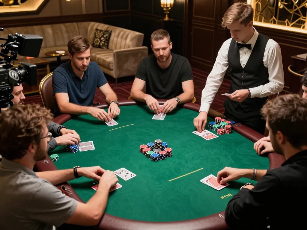 Players strategizing in a high-stakes poker game at MM88 casino with focused expressions.