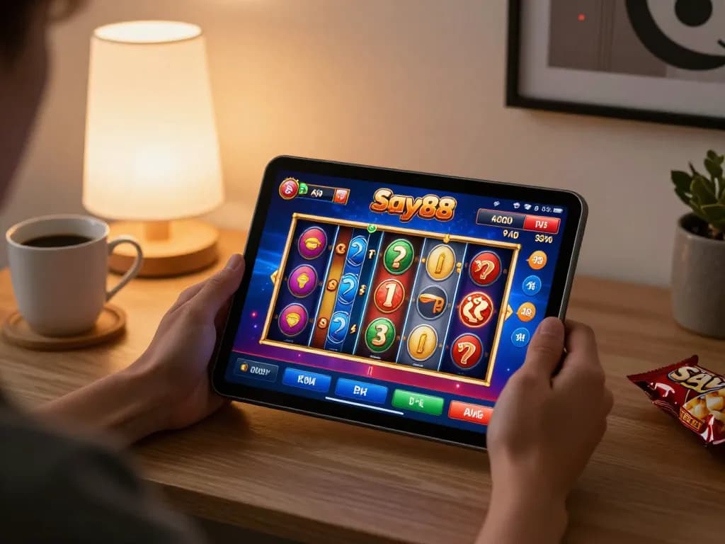 Engaging gameplay on Say88 app showcasing vibrant slot action with cozy home comfort