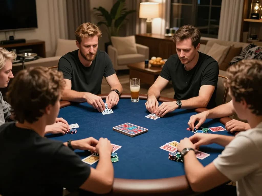 uu88 home poker game atmosphere with players strategizing and cards on the table