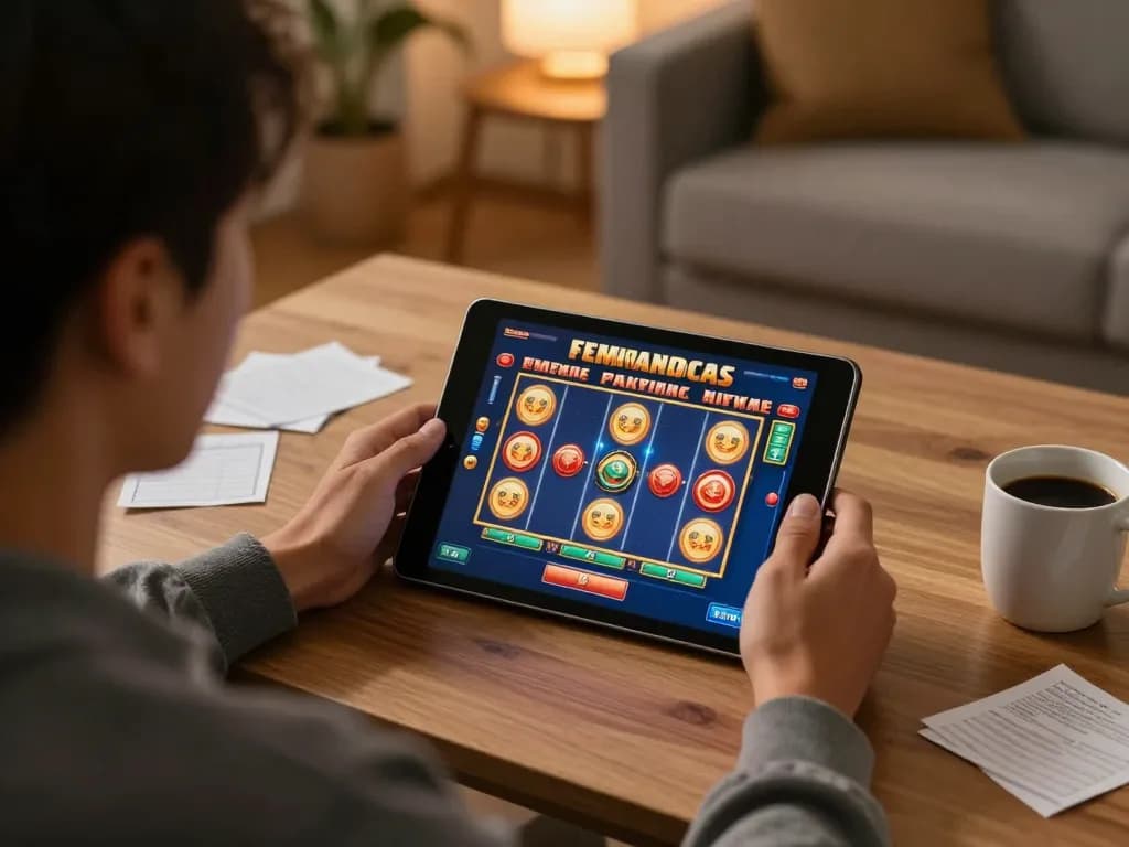 Kemenangan maksimal achieved through strategic online gaming in a cozy home setup.