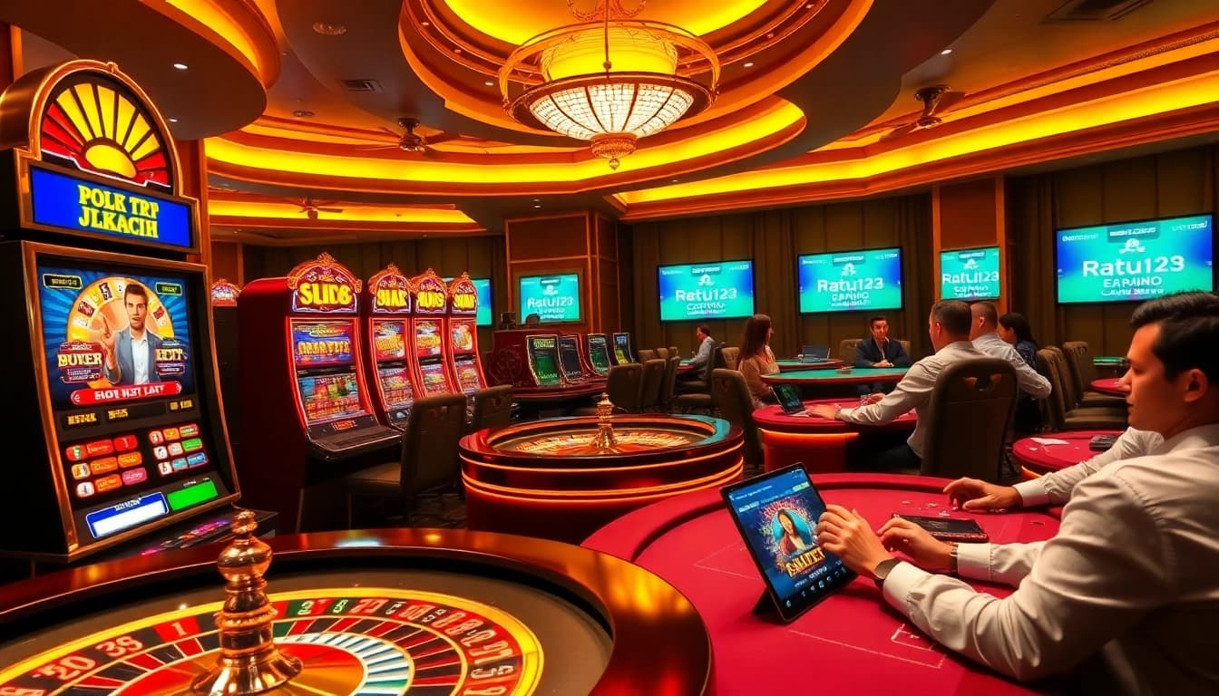 Pemain menikmati pengalaman slot online Ratu123 dengan tampilan yang cerah dan penuh semangat.