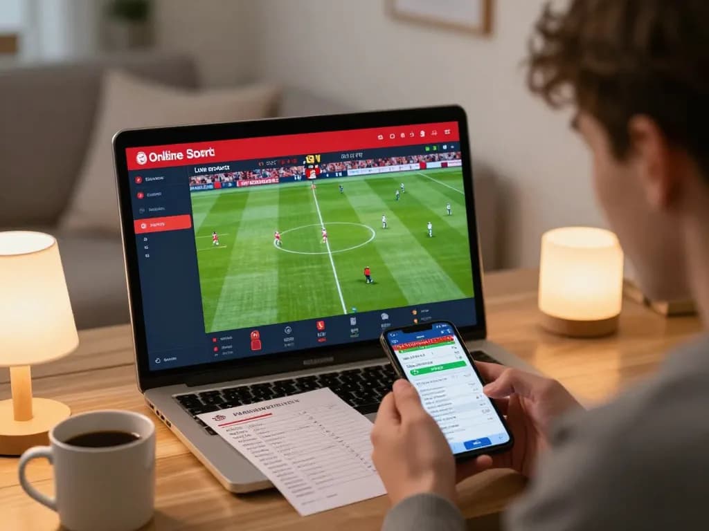 Person engaging in live sports betting on au88 during Liverpool vs Burnley match, smartphone in hand.