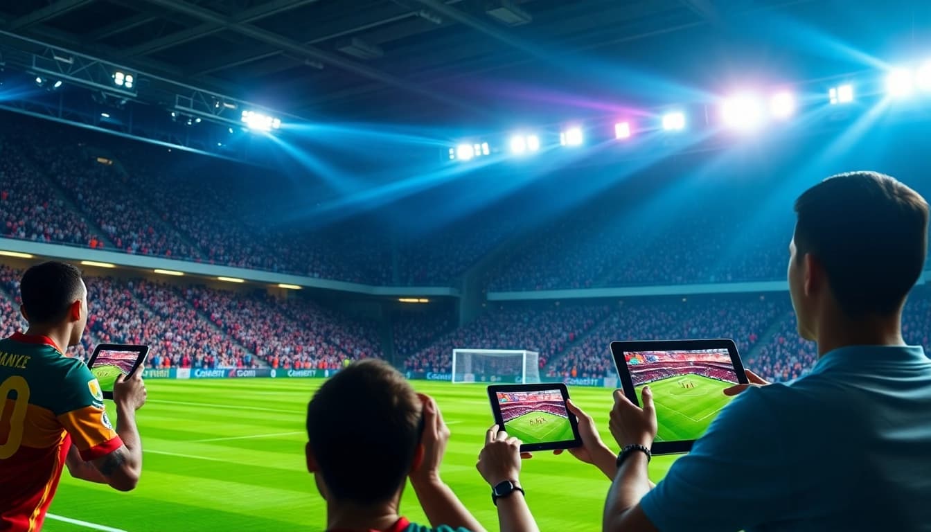 Exciting moment from luongsontv showcasing live football streaming on various devices.