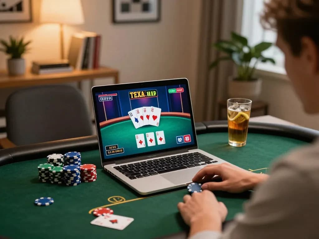 Engaging in Texas Hold'em online at soc88 poker table with vibrant graphics and strategic gameplay.